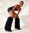 Aachcol Women's Black Shaggy Fur Knee High Boots | Square Toe Block Heel Boots