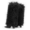 Aachcol Women's Black Shaggy Fur Knee High Boots | Square Toe Block Heel Boots