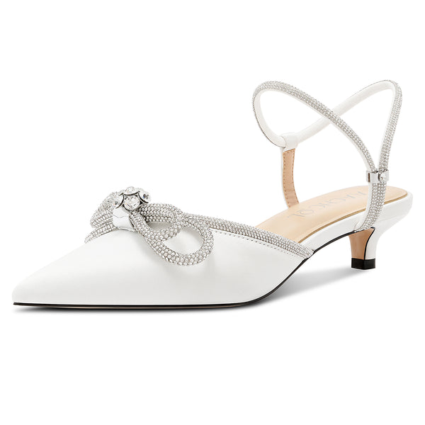 Aachcol Women's Rhinestone Bow Slingback Heels | Elegant Bridal Wedding Shoes