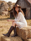 Aachcol Dark Brown floral embroidered Western boot, view 2
