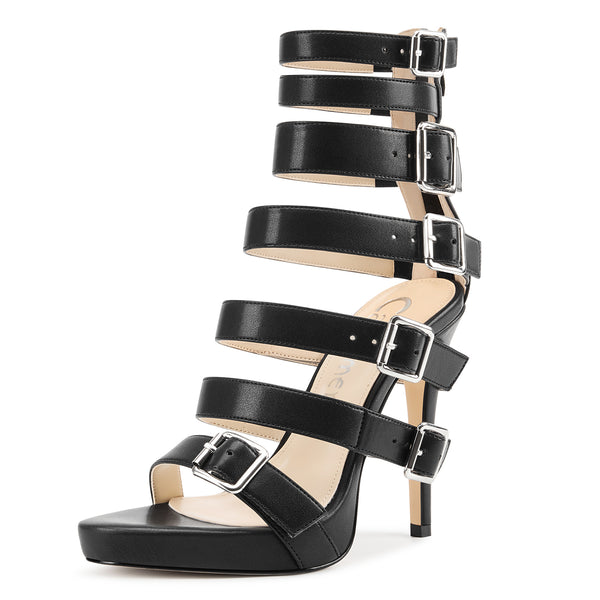 Aachcol Women's Multi Strap Buckle High Heel Sandals | Strappy Stiletto Heels