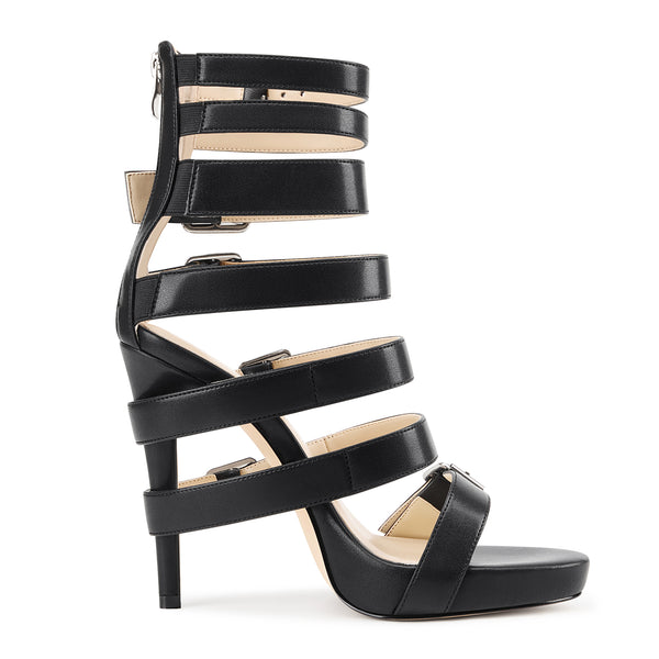 Aachcol Women's Multi Strap Buckle High Heel Sandals | Strappy Stiletto Heels