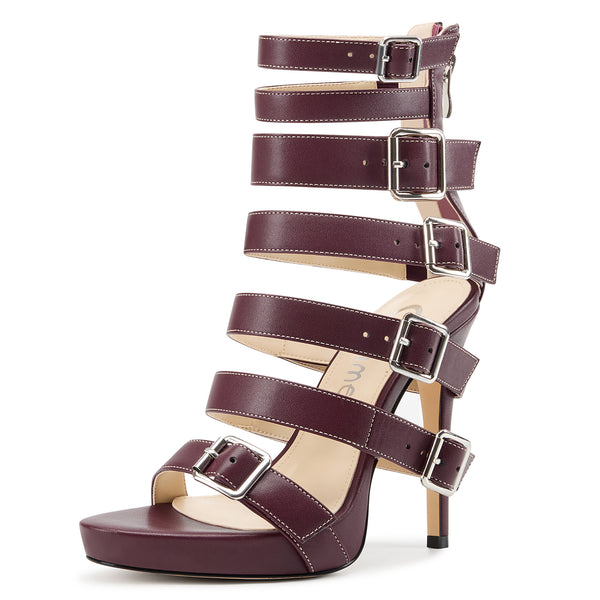 Aachcol Women's Multi Strap Buckle High Heel Sandals | Strappy Stiletto Heels