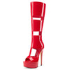 Aachcol Women's Cut-Out Platform Stiletto Boots | Patent Leather Tall Heels