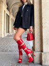 Aachcol Women's Cut-Out Platform Stiletto Boots | Patent Leather Tall Heels