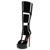 Aachcol Women's Cut-Out Platform Stiletto Boots | Patent Leather Tall Heels