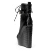 Crocodile Textured Ankle Boots with Zipper, Lace-up, and Ankle Straps _ 2-inch Platform Bootie, 6-inch Heel Shoes