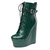 Crocodile Textured Ankle Boots with Zipper, Lace-up, and Ankle Straps _ 2-inch Platform Bootie, 6-inch Heel Shoes