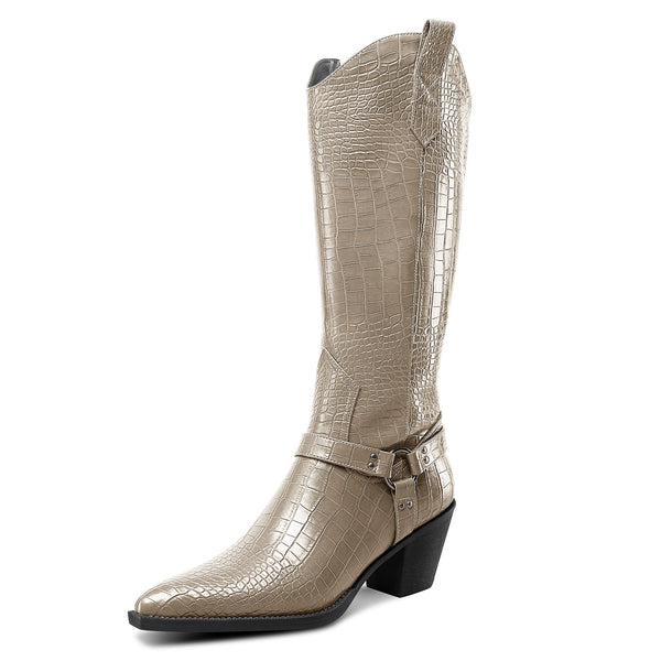 Women Ladies Cowboy Boots for Women Western Cowgirl Boots Embroidered Pointed Toe Mid Calf Boots with Chunky Block Heel 6CM Heels