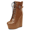Crocodile Textured Ankle Boots with Zipper, Lace-up, and Ankle Straps _ 2-inch Platform Bootie, 6-inch Heel Shoes