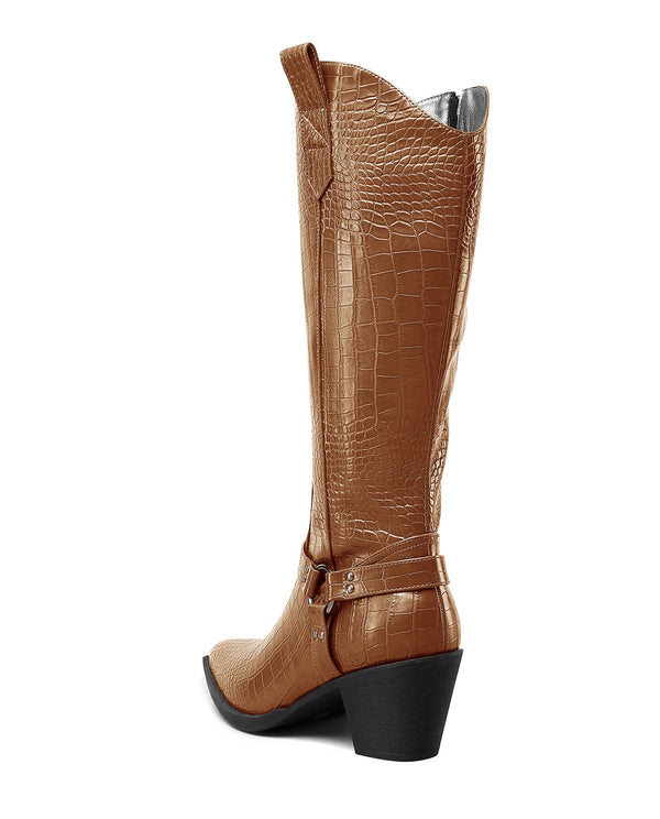 Women Ladies Cowboy Boots for Women Western Cowgirl Boots Embroidered Pointed Toe Mid Calf Boots with Chunky Block Heel 6CM Heels