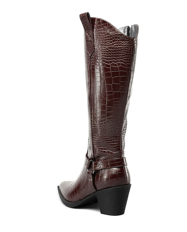 Women Ladies Cowboy Boots for Women Western Cowgirl Boots Embroidered Pointed Toe Mid Calf Boots with Chunky Block Heel 6CM Heels
