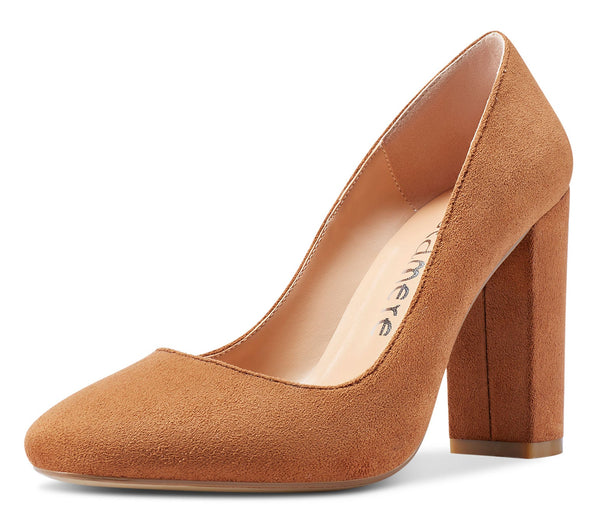 Aachcol Womens High Heels Round Toe Pumps Slip-on 10CM Chunky Block Heel Office