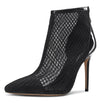 Aachcol Women's Mesh Ankle Boots High Heels Sandals Booties Slip On Pointed Toe Stilettos Boots with Zipper 10CM Heels