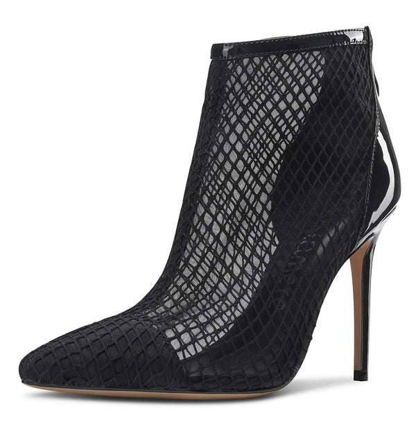 Aachcol Women's Mesh Ankle Boots High Heels Sandals Booties Slip On Pointed Toe Stilettos Boots with Zipper 10CM Heels