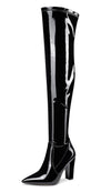 Aachcol Women's High Heels Over Knee Boots Pointed-Toe Sexy Boot with Zipper Basic Office Boot 4" Chunky Heel Shoes