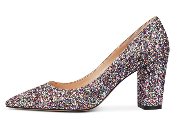 CASTAMERE Womens High Heel Pointed Toe Slip-on Fashion Glitter Pumps 8CM