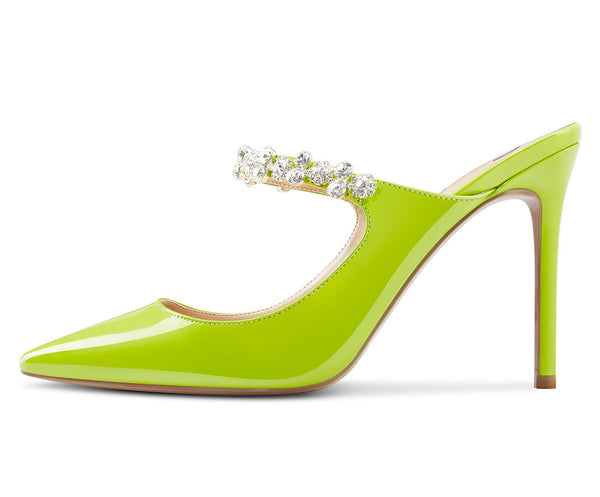 Aachcol Womens Slingback Slip On High Heels Pumps Rhinestones Strappy Pointy Toe 10CM Heel Sandals