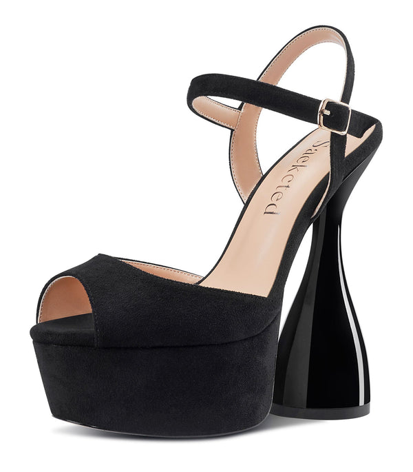 CASTAMERE Women's Chunky High Heels Platform Fashion Party Sandals Peep-Toe Ankel-Strap Sandal 6Inch Heel Shoes for Wedding Dress