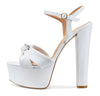 Aachcol Womens High Heel Platform Sandals Slingback Ankle Strap Bow-Knot Sandal Chunky Heel 5.9 Inches