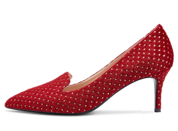 Aachcol Womens Stiletto Mid Heels Office Pumps Pointed Toe Slip-on 6CM Bling Suede