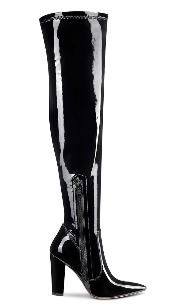 Aachcol Women's High Heels Over Knee Boots Pointed-Toe Sexy Boot with Zipper Basic Office Boot 4" Chunky Heel Shoes