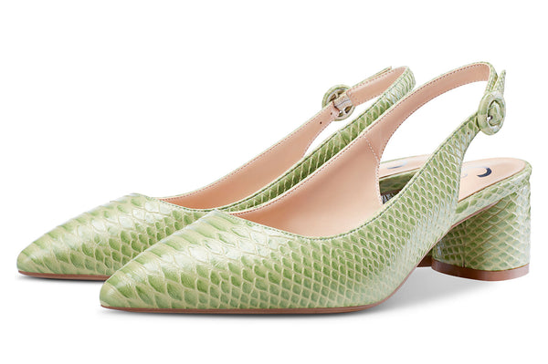 Aachcol Womens Chunky Block Heels Slingback Pumps Slip-on Pointy Toe 5CM Heel Sandals