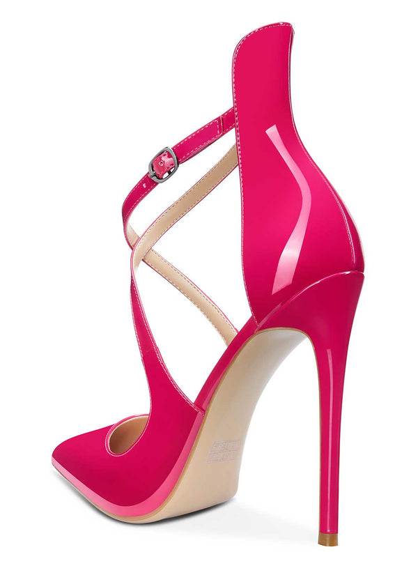 Aachcol Women's High Heels Cross Ankle Strap Pumps Pointed Toe 4.7" Inch Patent Heel Buckle