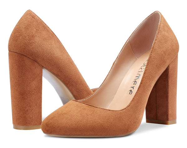 Aachcol Womens High Heels Round Toe Pumps Slip-on 10CM Chunky Block Heel Office