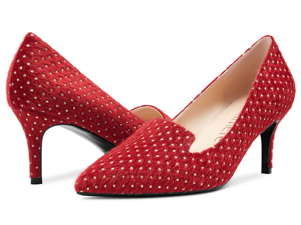 Aachcol Womens Stiletto Mid Heels Office Pumps Pointed Toe Slip-on 6CM Bling Suede