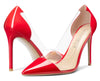 Aachcol Women's High Heels Transparent Clear Pumps Slip On Sexy Pointed Toe Stilettos 4" Inch Red Colorfull Patent Heel