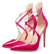 Aachcol Women's High Heels Cross Ankle Strap Pumps Pointed Toe 4.7" Inch Patent Heel Buckle