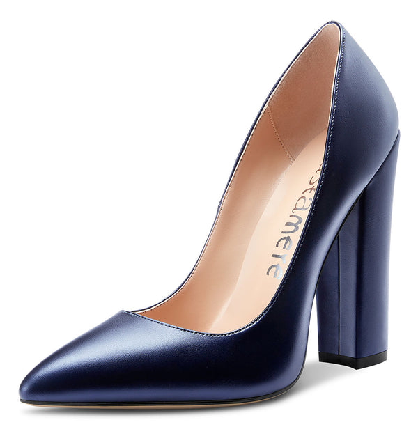 CASTAMERE Womens Sky High Block Heels Pumps Pointed Toe Slip-on 4.7 Inch Heels Classic Shoes