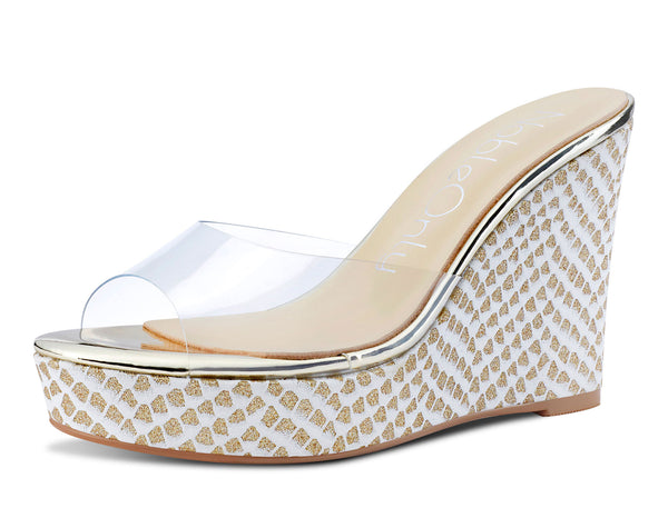 Aachcol Womens High Heels Platform Wedge Sandals Clear Transparent Comfortable Slippers Leather Lining Slip-on Office Colorfull Shoes 10CM Heel