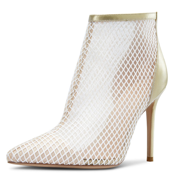Aachcol Women's Mesh Ankle Boots High Heels Sandals Booties Slip On Pointed Toe Stilettos Boots with Zipper 10CM Heels