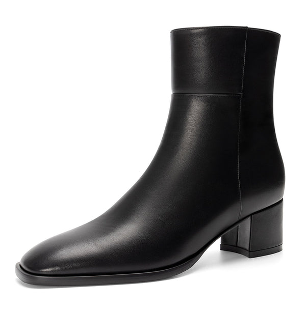 Aachcol Women's Warm Ankle Boots Chunky Block Low-Heels Boot With Zipper Square-Toe Chelsea Booties