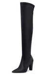 Aachcol Women's High Heels Over Knee Boots Pointed-Toe Sexy Boot with Zipper Basic Office Boot 4" Chunky Heel Shoes