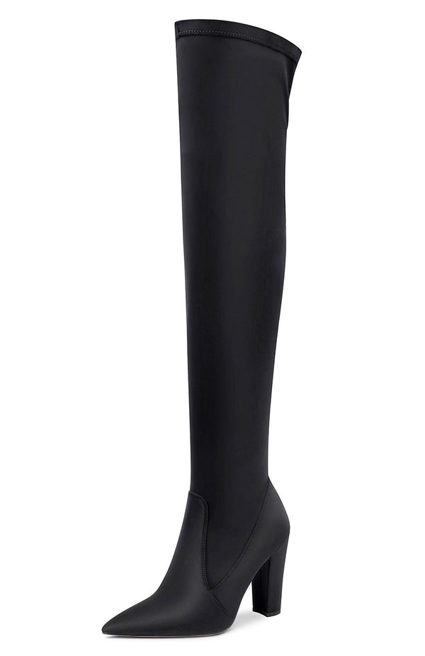Aachcol Women's High Heels Over Knee Boots Pointed-Toe Sexy Boot with Zipper Basic Office Boot 4" Chunky Heel Shoes
