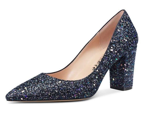 CASTAMERE Womens High Heel Pointed Toe Slip-on Fashion Glitter Pumps 8CM