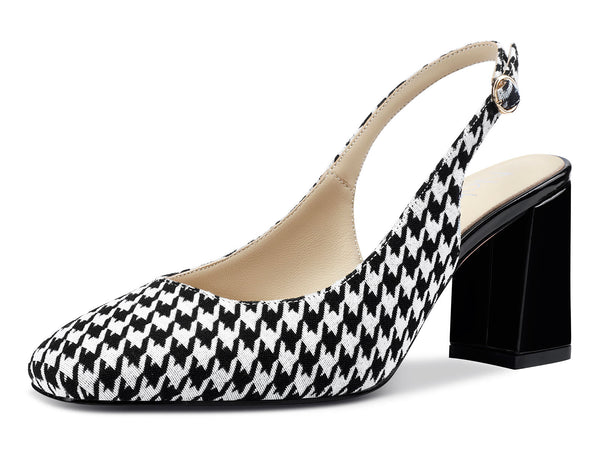 Aachcol Womens Slingback Chunky Heels Pumps Comfortable Leather Square-Toe Block Mid-Heels Office Classic Shoes 7.5 cm Heel