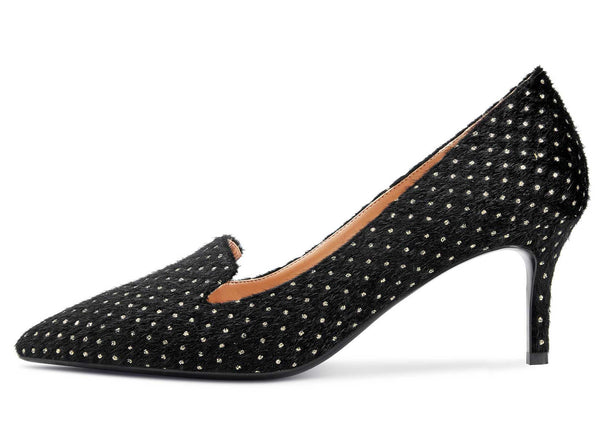 Aachcol Womens Stiletto Mid Heels Office Pumps Pointed Toe Slip-on 6CM Bling Suede