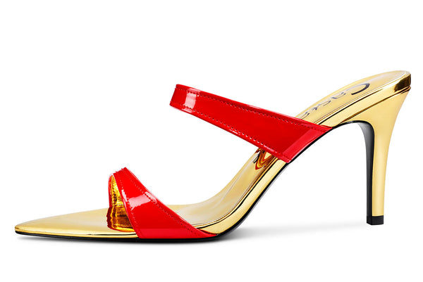 Aachcol Womens Mid-Heels Slingback Sandals Sexy Strap Pointy Toe Slip-on Sandal 8CM Heels