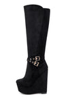 Aachcol Women's High Heels Platform Wedge Mid Calf Boots Round Toe Boot with Zipper Basic Office Black Boot 6" Heel Shoes