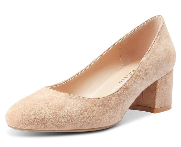 CASTAMERE Womens Chunky Block Heels Round-Toe Slip-on Mid-Heel Basic Pumps 5CM Heels