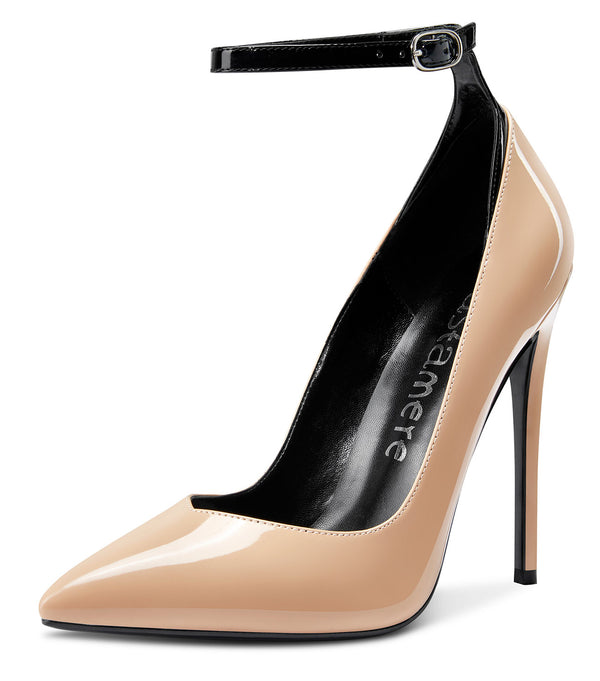 CASTAMERE Womens Sexy Ankle Strap High Heels Pumps Elegant Pointy Toe Stilettos 12CM Heel Shoes