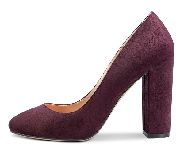 Aachcol Womens High Heels Round Toe Pumps Slip-on 10CM Chunky Block Heel Office