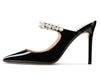 Aachcol Womens Slingback Slip On High Heels Pumps Rhinestones Strappy Pointy Toe 10CM Heel Sandals