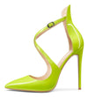 Aachcol Women's High Heels Cross Ankle Strap Pumps Pointed Toe 4.7" Inch Patent Heel Buckle