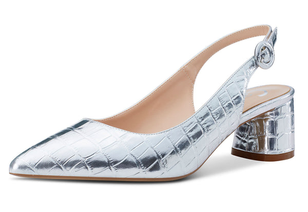 Aachcol Womens Chunky Block Heels Slingback Pumps Slip-on Pointy Toe 5CM Heel Sandals