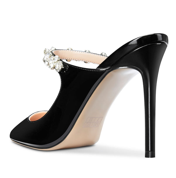 Aachcol Womens Slingback Slip On High Heels Pumps Rhinestones Strappy Pointy Toe 10CM Heel Sandals